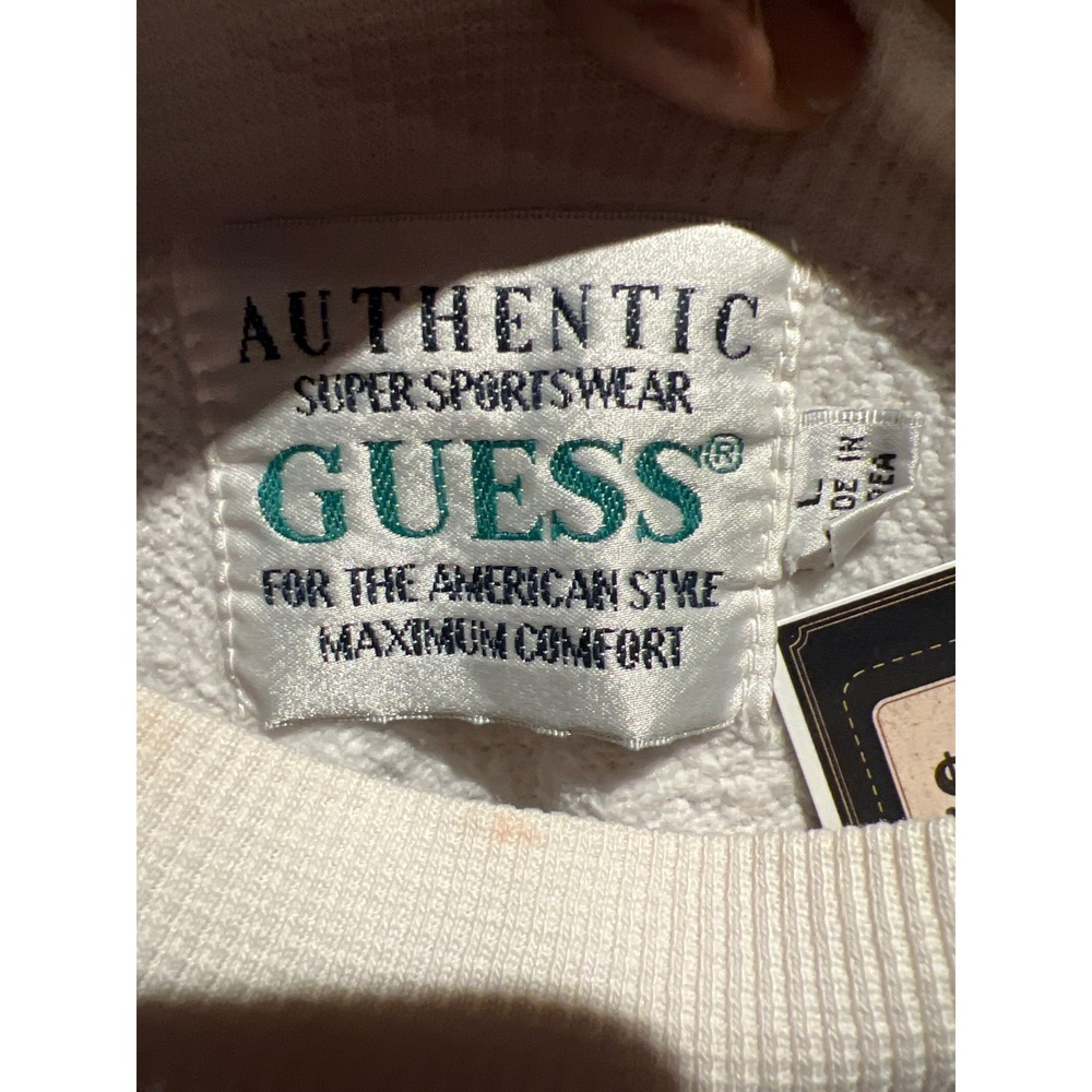 Vintage Guess USA Campus Activities Sweatshirt Cream Red Embroidered Large - Picture 2 of 4
